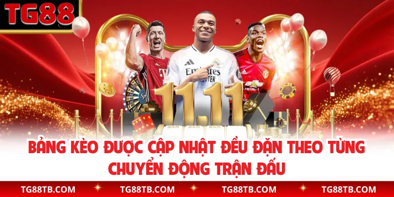 Bảng kèo được cập nhật đều đặn theo từng chuyển động trận đấu